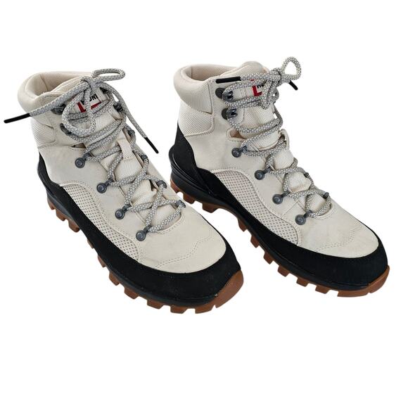 Hunter Womens Explorer Commando Winter Boot Size 9 Lace Up Insulated White Cream - Picture 1 of 7